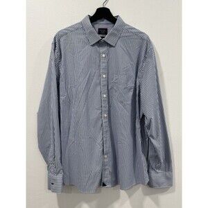 Untuckit Terzolo Mens 2XL Blue White Striped Long Sleeve Stretch Button Up Shirt